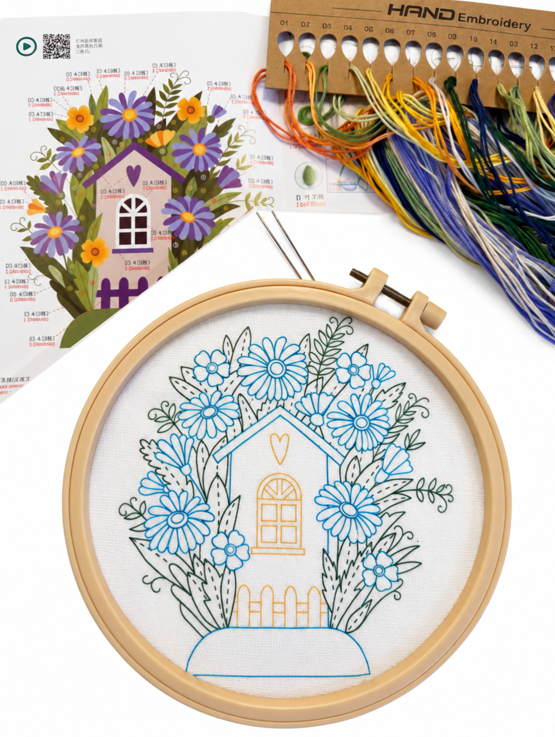 Kit bordado flor lila y amarilla