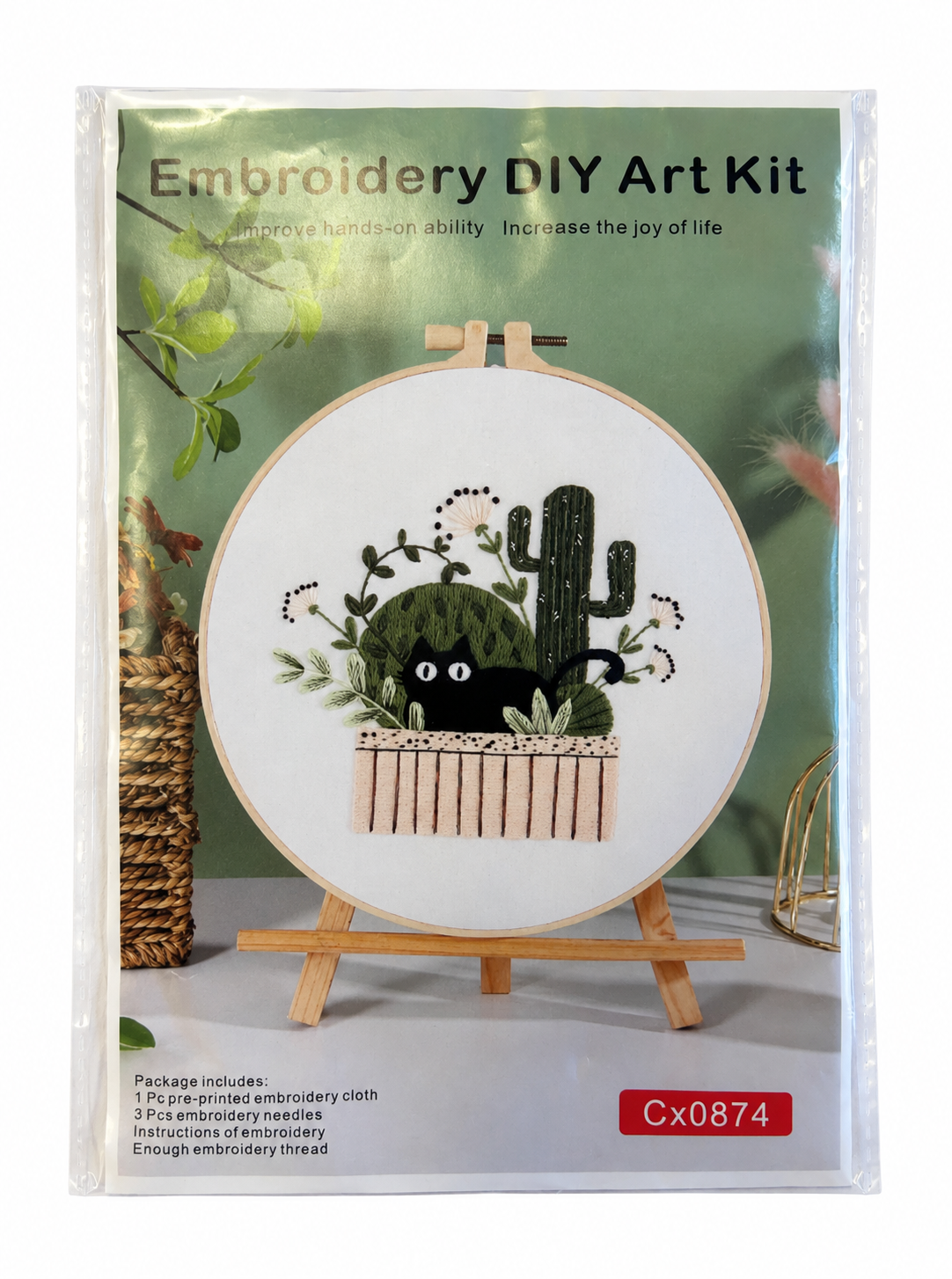 Kit bordado gato y cactus
