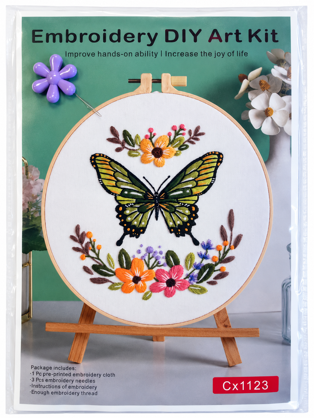 Kit bordado mariposa verde