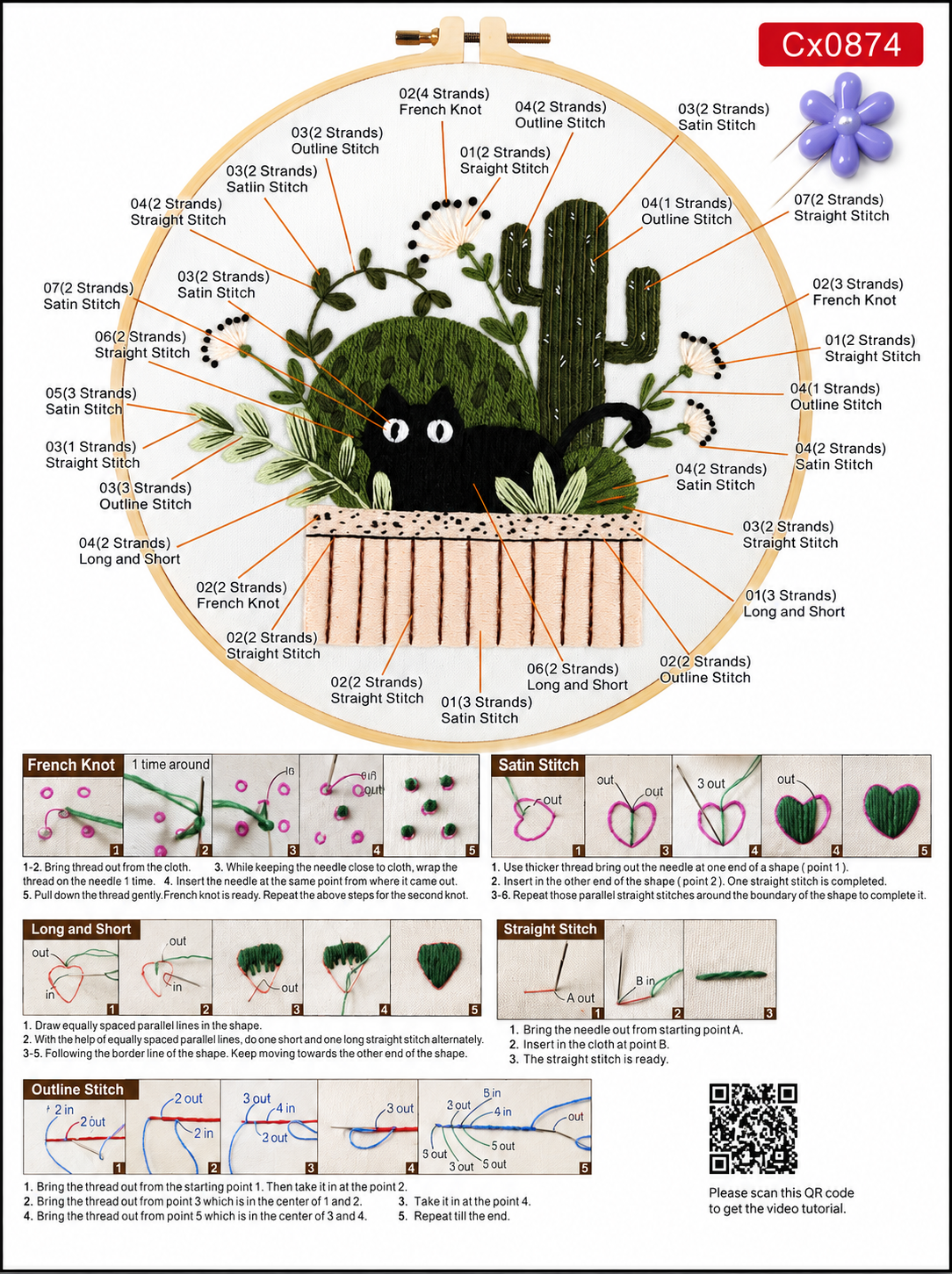 Kit bordado gato y cactus