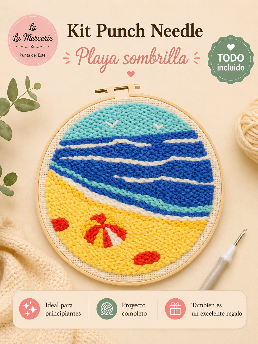KIT PUNCH NEEDLE PLAYA Y SOMBRILLA - LA MERCERIE