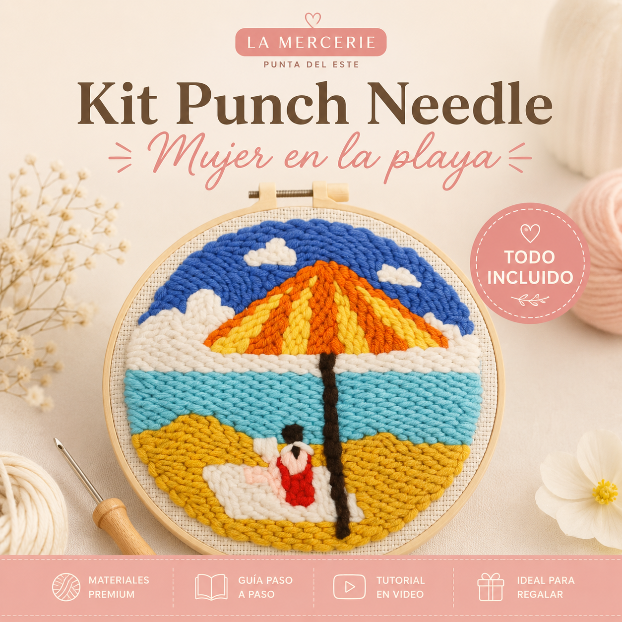 KIT PUNCH NEEDLE MUJER EN LA PLAYA - LA MERCERIE
