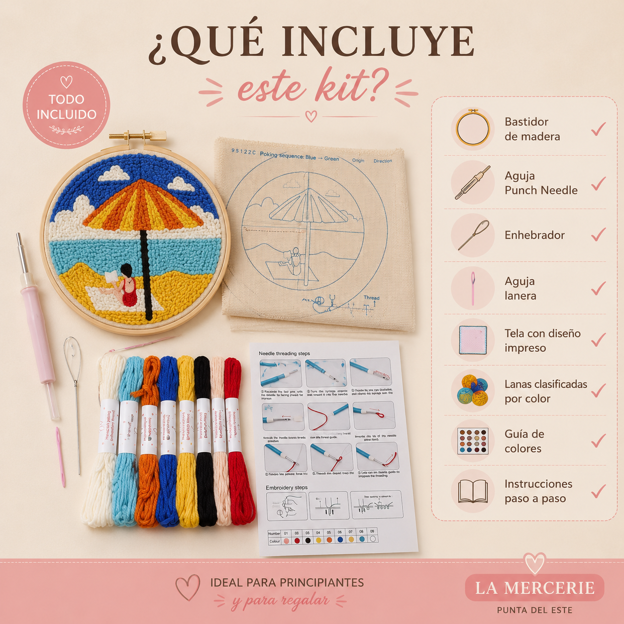 KIT PUNCH NEEDLE MUJER EN LA PLAYA - LA MERCERIE