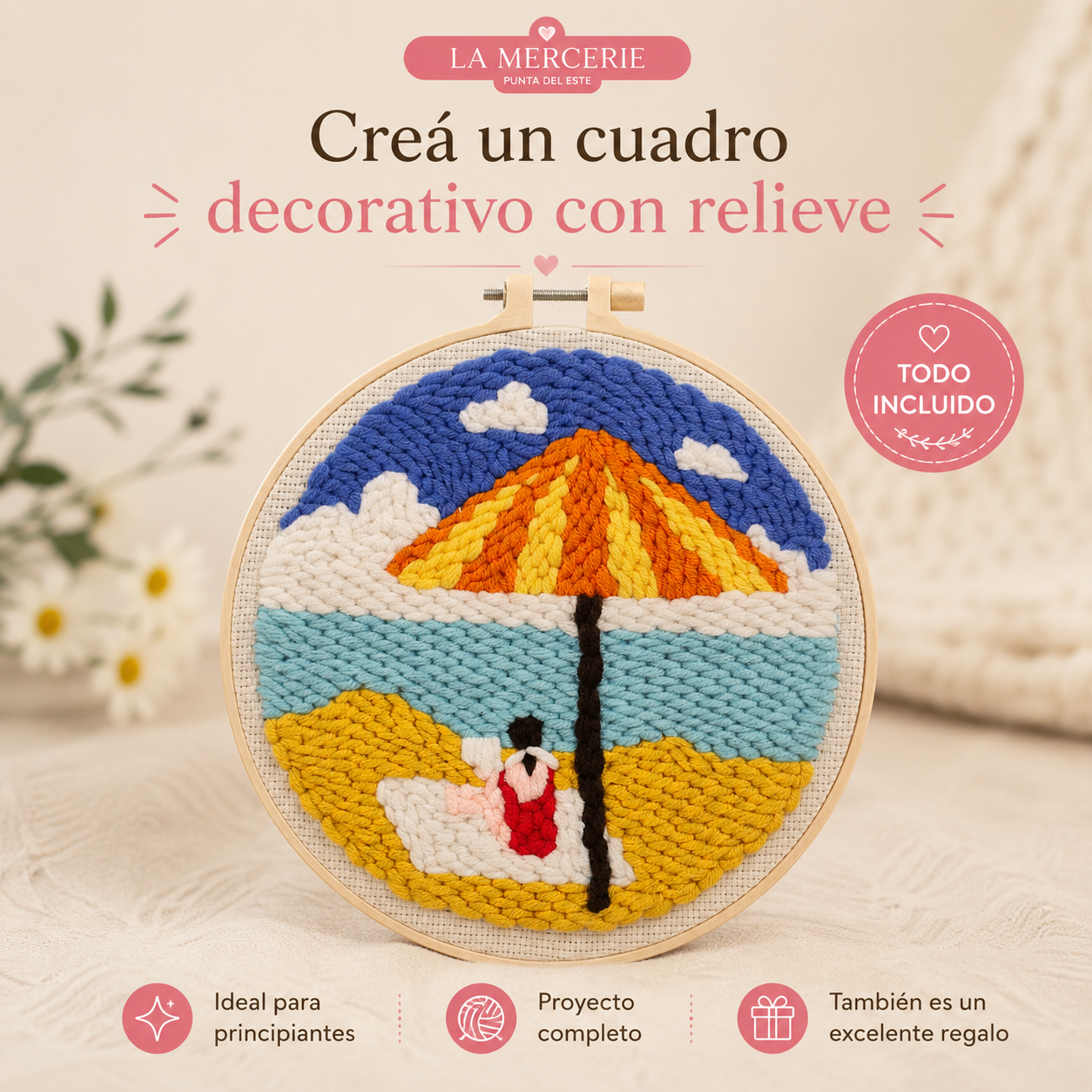 KIT PUNCH NEEDLE MUJER EN LA PLAYA - LA MERCERIE