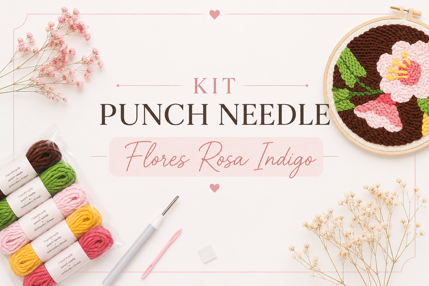 KIT PUNCH NEEDLE - Flor rosa Indigo - La Mercerie