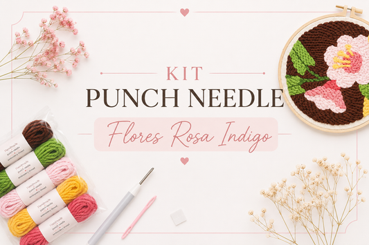 KIT PUNCH NEEDLE - Flor rosa Indigo - La Mercerie