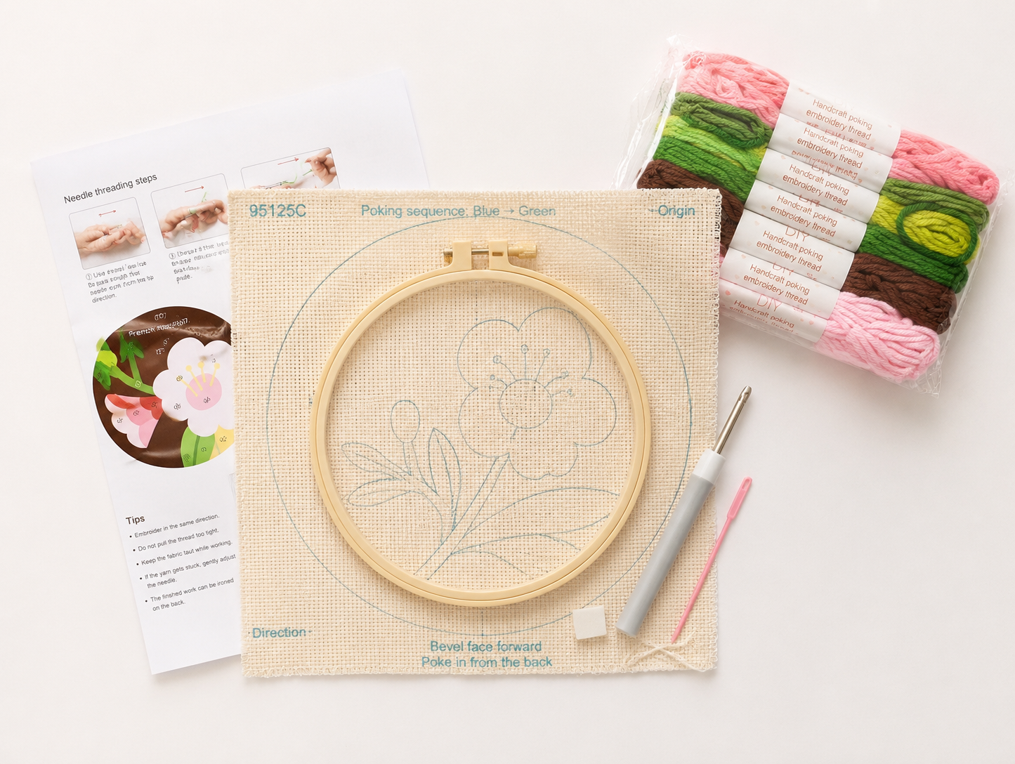 KIT PUNCH NEEDLE - Flor rosa Indigo - La Mercerie