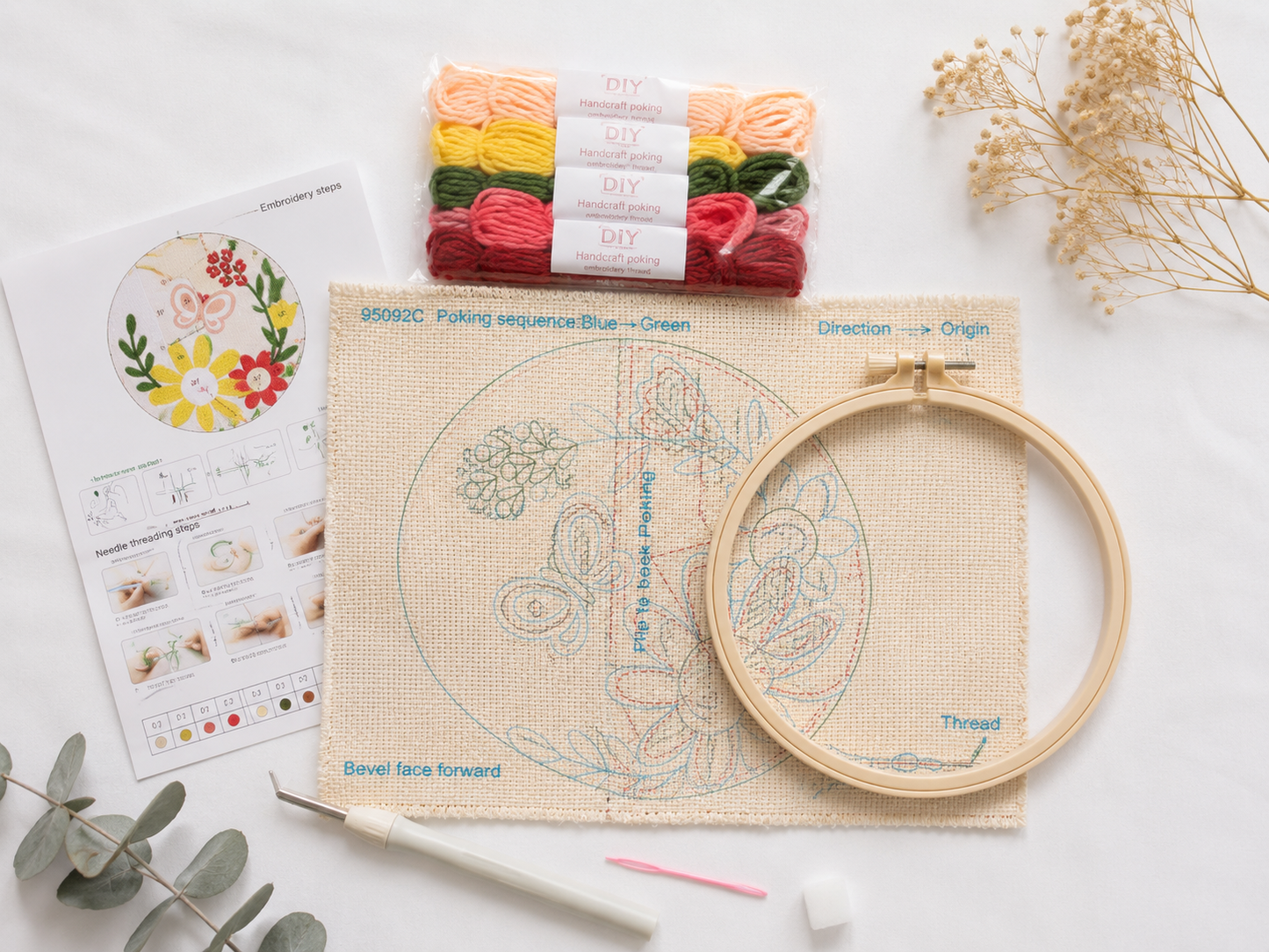 Kit Punch Needle - Flor amarilla y roja - La Mercerie