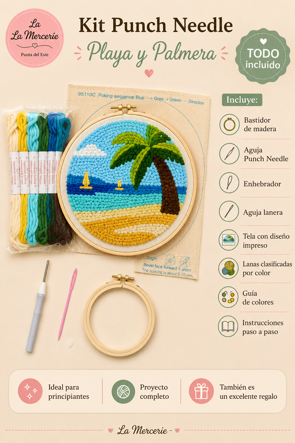 KIT PUNCH NEEDLE PALMERA PLAYA - LA MERCERIE