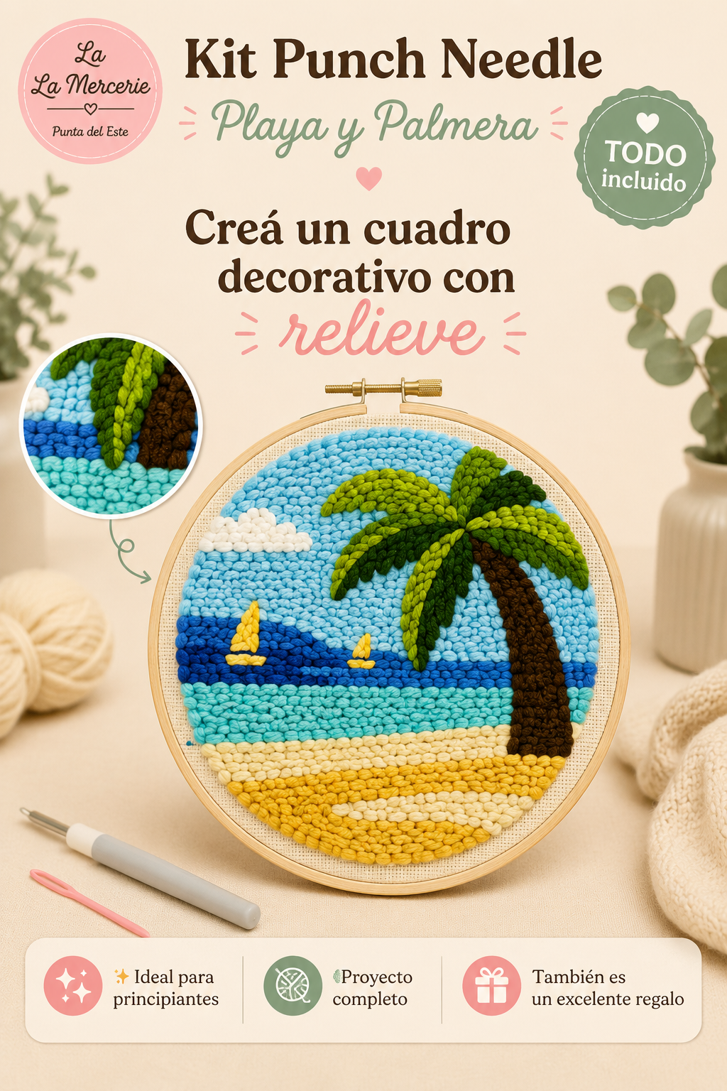 KIT PUNCH NEEDLE PALMERA PLAYA - LA MERCERIE