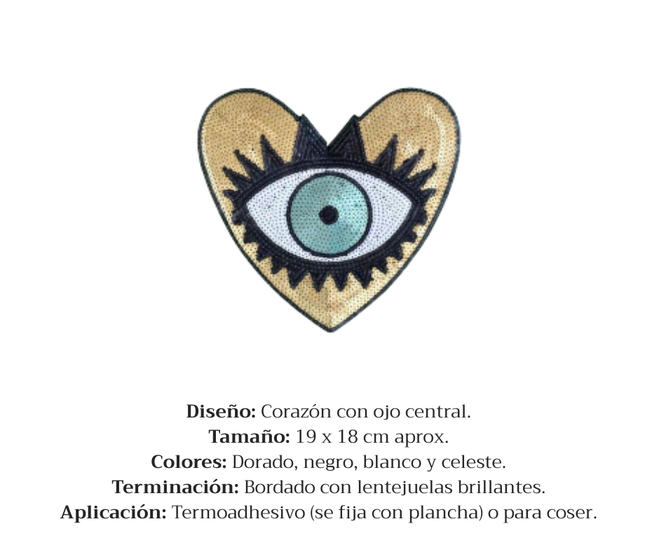 APLIQUE BORDADO CON LENTEJUELA OJO CORAZON - LA MERCERIE