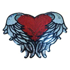 APLIQUE BORDADO CON LENTEJUELAS CORAZÓN CON ALAS - LA MERCERIE