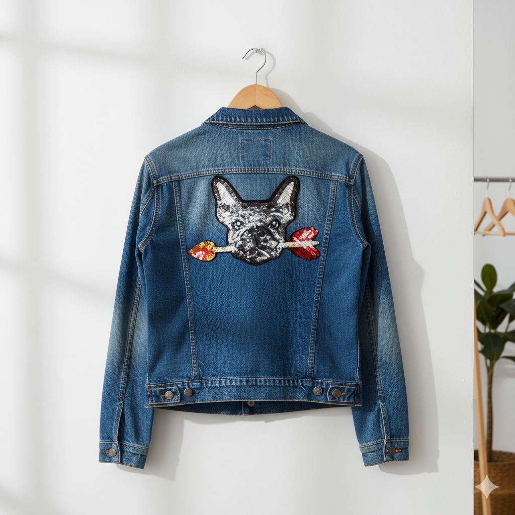APLIQUE BORDADO CON LENTEJUELAS BULLDOG FRANCES - LA MERCERIE