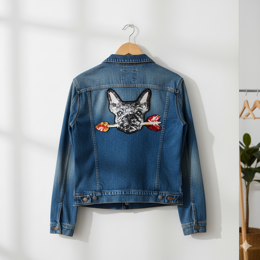 APLIQUE BORDADO CON LENTEJUELAS BULLDOG FRANCES - LA MERCERIE