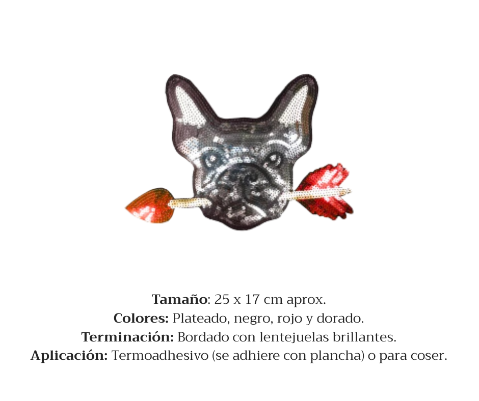 APLIQUE BORDADO CON LENTEJUELAS BULLDOG FRANCES - LA MERCERIE