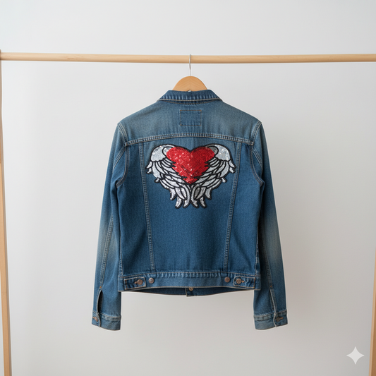 APLIQUE BORDADO CON LENTEJUELAS CORAZÓN CON ALAS - LA MERCERIE