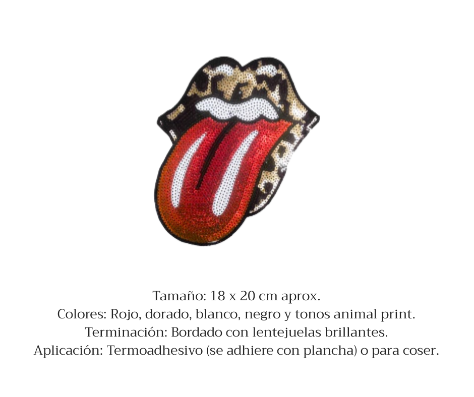 APLIQUE TERMOADHESIVO BORDADO LENGUA ROLLING ANIMALPRINT - LA MERCERIE