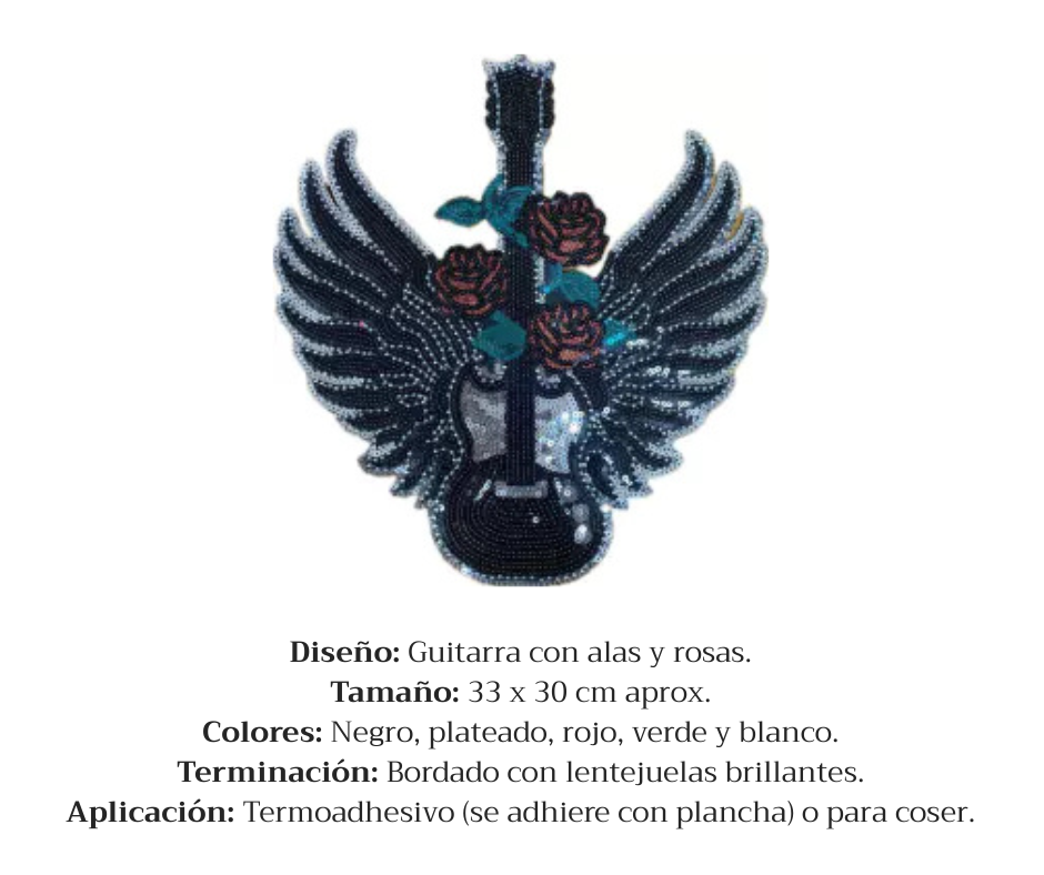 APLIQUE BORDADO TEMOADHESIVO GUITARRA GUNS N ROSES - LA MERCERIE