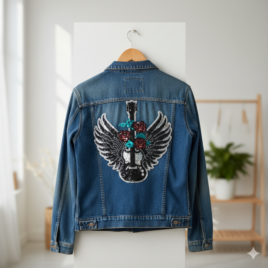 APLIQUE BORDADO TEMOADHESIVO GUITARRA GUNS N ROSES - LA MERCERIE